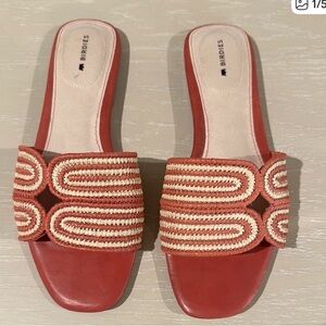Birdies Coral and Cream Braided Slide Sandals